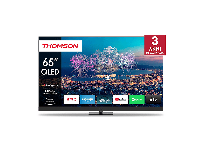 THOMSON 65QG6C14, Smart TV QD-LED 65'', 4K, Dolby Atmos, Google TV, Controllo Vocale, Riduzione dinamica del rumore, Telecomando Bluetooth con pulsanti retroilluminati