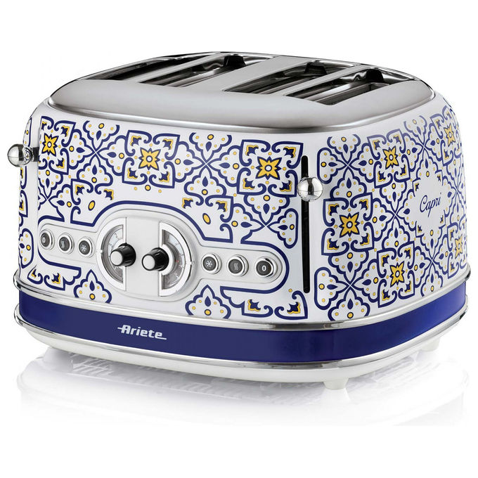 Tostapane ARIETE TOSTAPANE 4 FETTE CAPRI, Potenza 1600 W, Numero di fessure per tostare 4, Livelli tostatura 6 , Sistema sollevamento, Funzione scongelamento, Raccoglitore briciole, MULTICOLORE