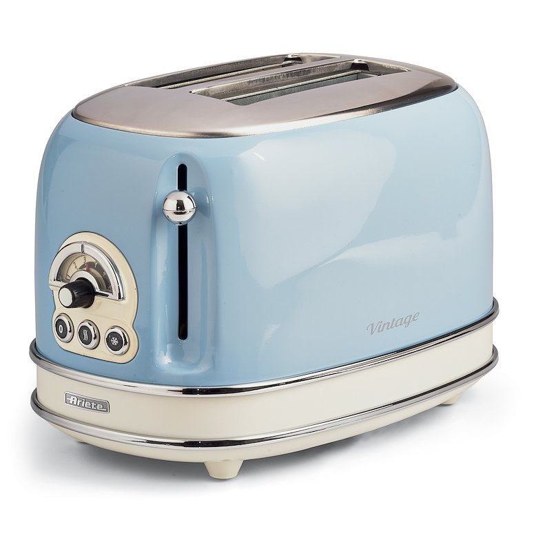 Tostapane ARIETE TOSTAPANE VINTAGE CELESTE, Potenza 810 W, Numero di fessure per tostare 2, Livelli tostatura 6 , Sistema sollevamento, Funzione scongelamento, Raccoglitore briciole, AZZURRO