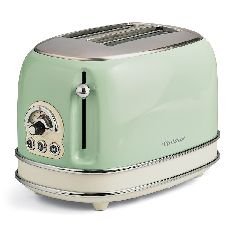 Tostapane ARIETE TOSTAPANE VINTAGE VERDE, Potenza 800 W, Numero di fessure per tostare 2, Livelli tostatura 6 , Sistema sollevamento, Funzione scongelamento, Raccoglitore briciole, VERDE