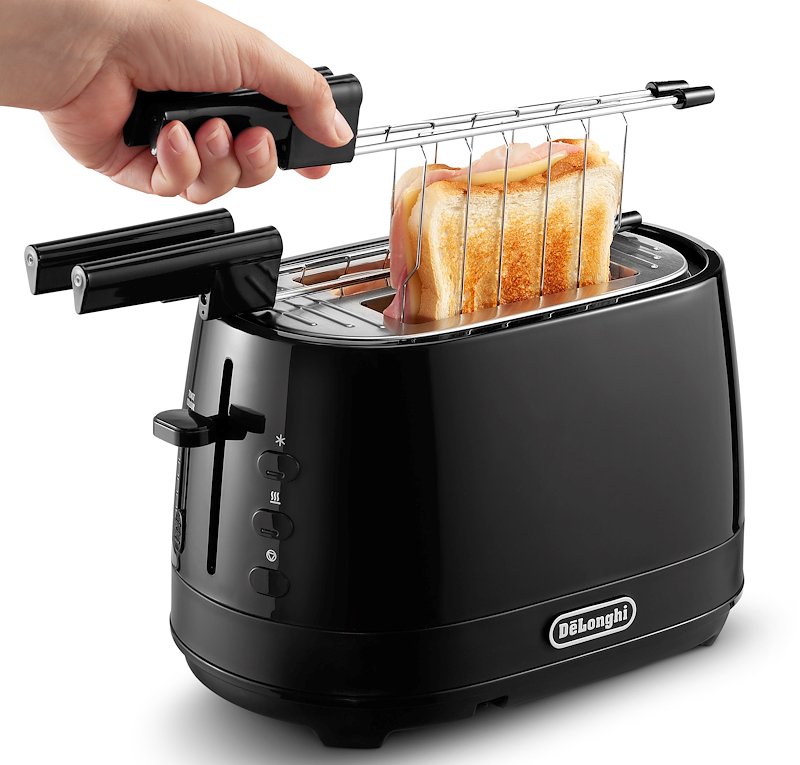 Tostapane DE'LONGHI CTLAP2203.BK, Potenza 550 W, Numero di fessure per tostare 2, Livelli tostatura 6 , Sistema sollevamento, Funzione scongelamento, Raccoglitore briciole, NERO