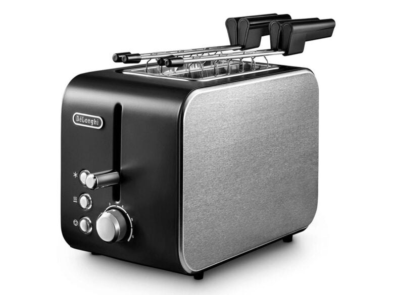 Tostapane DE'LONGHI CTX2203.BK, Potenza 550 W, Numero di fessure per tostare 2, Livelli tostatura 6 , Funzione scongelamento, Raccoglitore briciole, Acciaio Spazzolato/Nero
