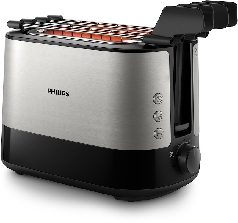 Tostapane PHILIPS Viva Collection HD2639/90, Potenza 730 W, Numero di fessure per tostare 2, Livelli tostatura 7 , Sistema sollevamento, Funzione scongelamento, Raccoglitore briciole, nero/silver