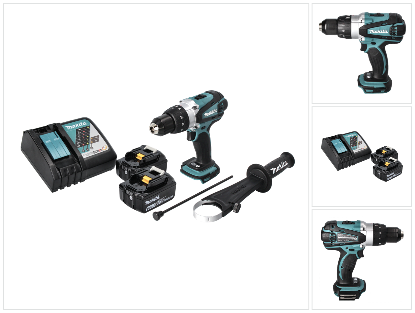Trapano A Percussione A Batteria Makita Dhp 458 Rg 18 V 91 Nm + 2x Batterie 6,0 Ah + Caricabatterie
