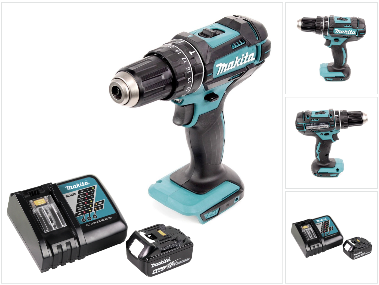 Trapano A Percussione A Batteria Makita Dhp 482 Rg1 18 V 62 Nm + 1x Batteria Ricaricabile 6,0 Ah + Caricabatterie