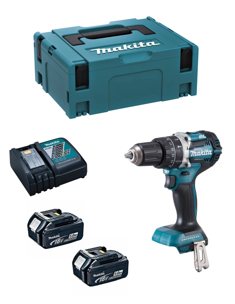 Trapano a Percussione MAKITA DHP484RTJ (2 x 5,0Ah + DC18RC + MAKPAC 2)