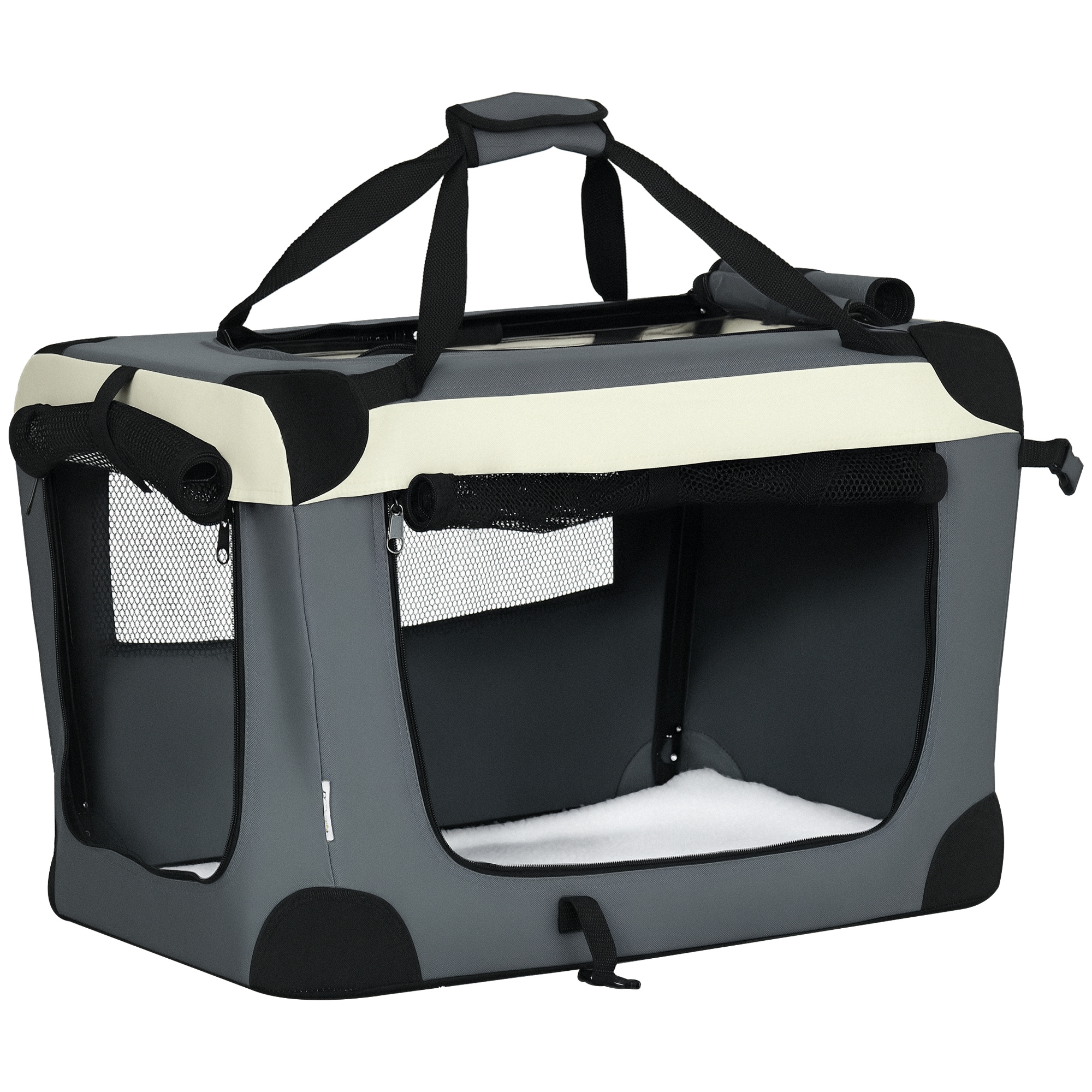 Trasportino per animali PawHut, borsa a mano pieghevole, portatile, nero/grigio, con apertura.