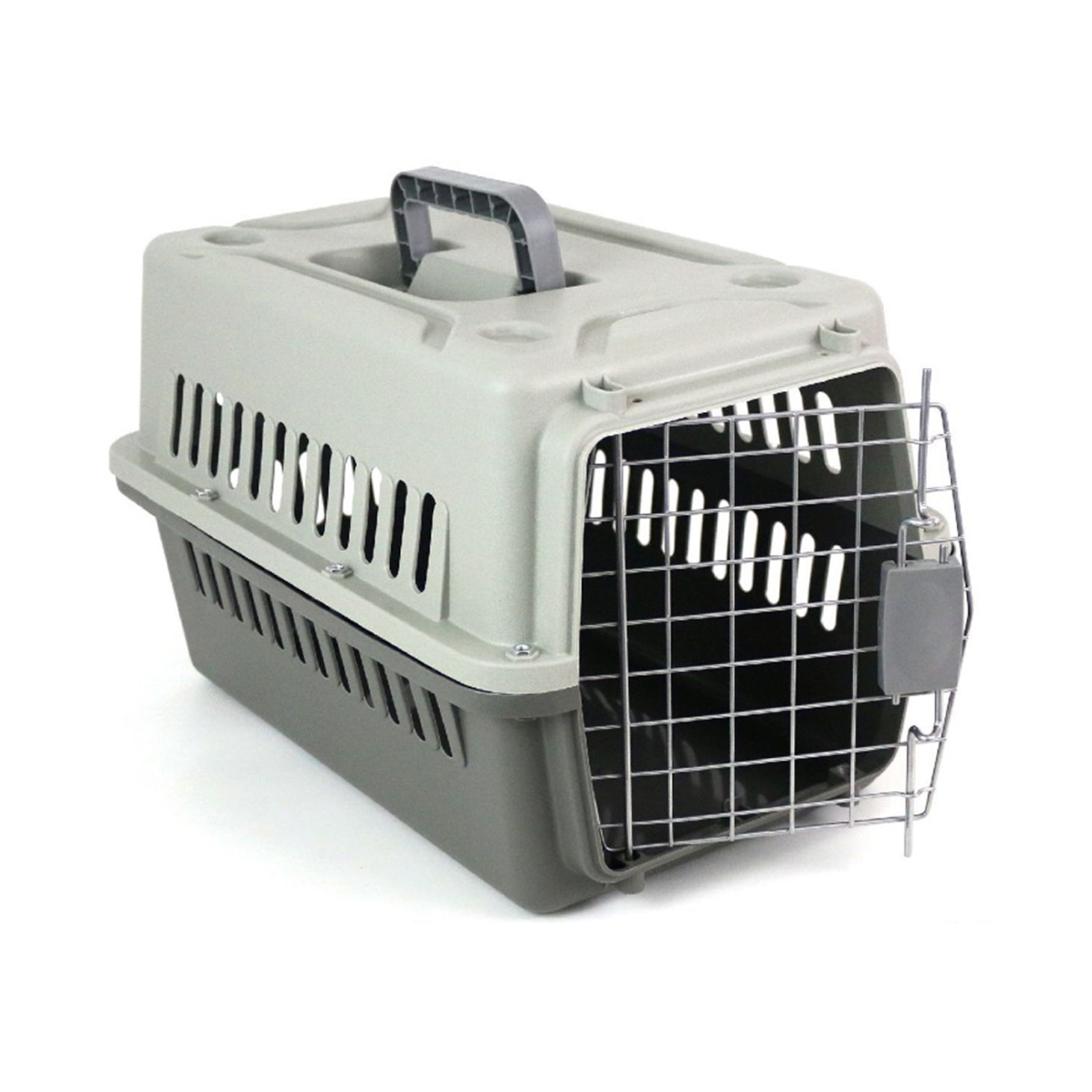 Trasporto rigido per animali domestici, gabbia traspirante per cani o gatti con maniglia, griglie di aerazione in metallo, gabbia per viaggi, camper, uso interno o esterno. Disponibile in 2 colori e