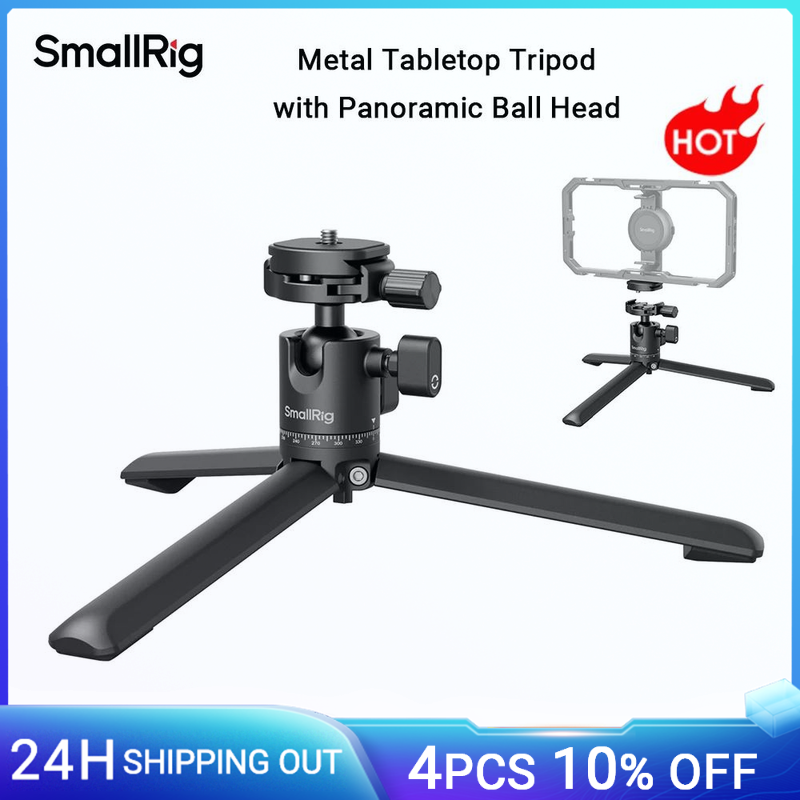 Treppiede da tavolo in metallo SmallRig con piastra a sgancio rapido Arca-Swiss e testa a sfera panoramica per smartphone con action camera DSLR 4630