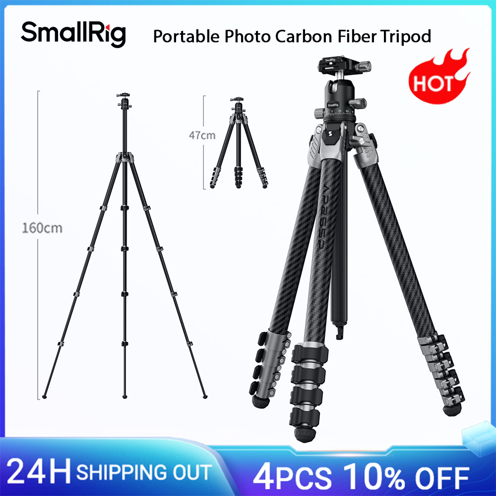 Treppiede fotografico portatile SmallRig in fibra di carbonio, con teste a sfera per gabbia per fotocamere DSLR Mirrorless con colonna centrale reversibile -5478