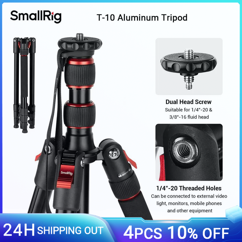 Treppiede per fotocamera SmallRig T-10, treppiede pieghevole in alluminio da 68 "e monopiede compatibile con testa Video da 1/4"-20 e 3/8 "-16 per telefono con fotocamera