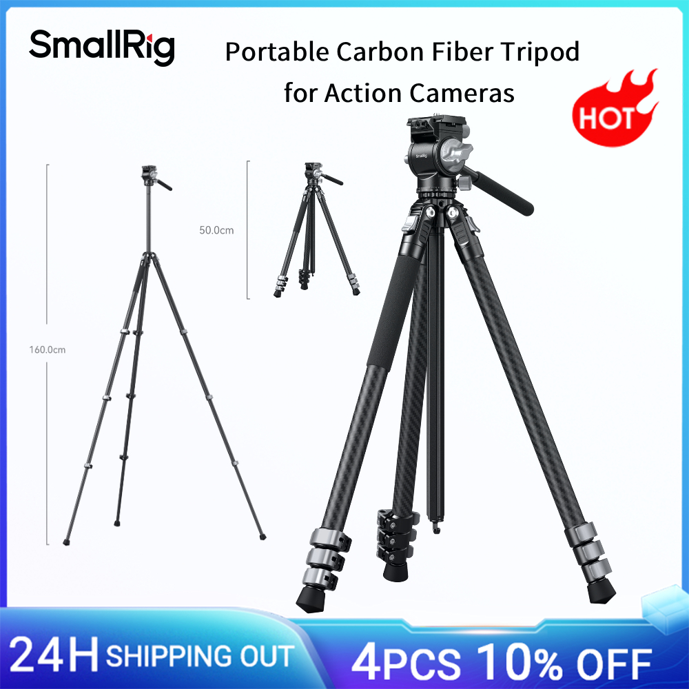 Treppiede Portatile in Fibra di Carbonio SmallRig per Action Cam, Testa per DSLR e Mirrorless, Compatibile con Gabbie e Supporto Smartphone - 5885