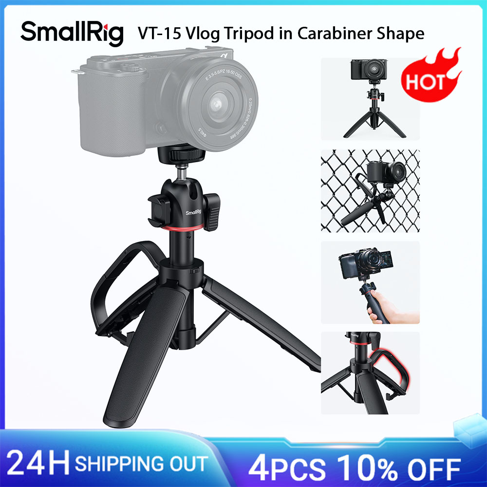 Treppiede Vlog SmallRig VT-15 a forma di moschettone con gancio Mantis 360 ° Selfie Stick allungabile con testa a sfera per telefono con fotocamera d'azione DSLR