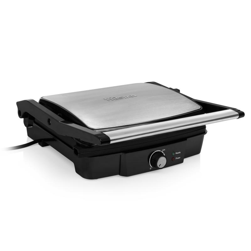 Tristar gr-2853 griglia elettrica a contatto 2000w piastra antiaderente 29.7x23.5 cm con termostato acciaio nero