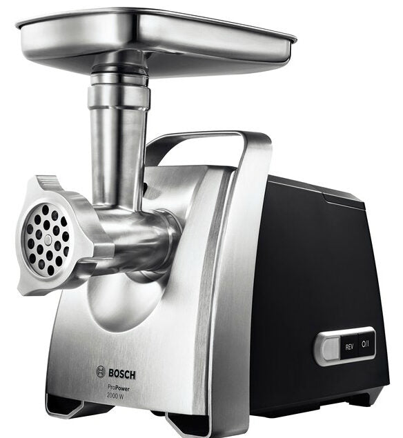 Tritacarne BOSCH MFW68660, ProPower, 2200 W, Potenza Blocco Motore 2200W per Grandi Quantità, Grande Maneggevolezza, Funzione Reverse, Tanti Accessori Inclusi, Nero, Acciaio Inox