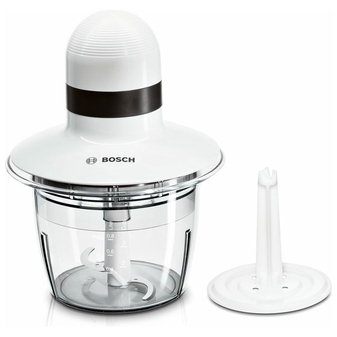 Tritatutto BOSCH MMR08A1, 400W, Lame Acciaio Inox, Ciotola 800 ml Lavabile in Lavastoviglie, Contenitore Adatto al Microonde, Semplice da Usare, Bianco