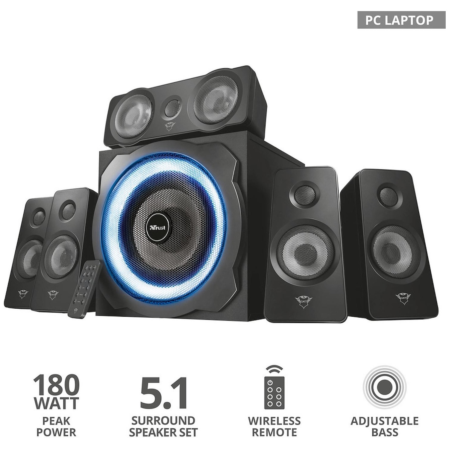 Trust GXT 658 Tytan 5.1 set di altoparlanti 90 W Universale Nero 5.1 canali