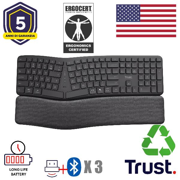 Trust Keyra Ergo Multi Wrls Keyboard Us 25459