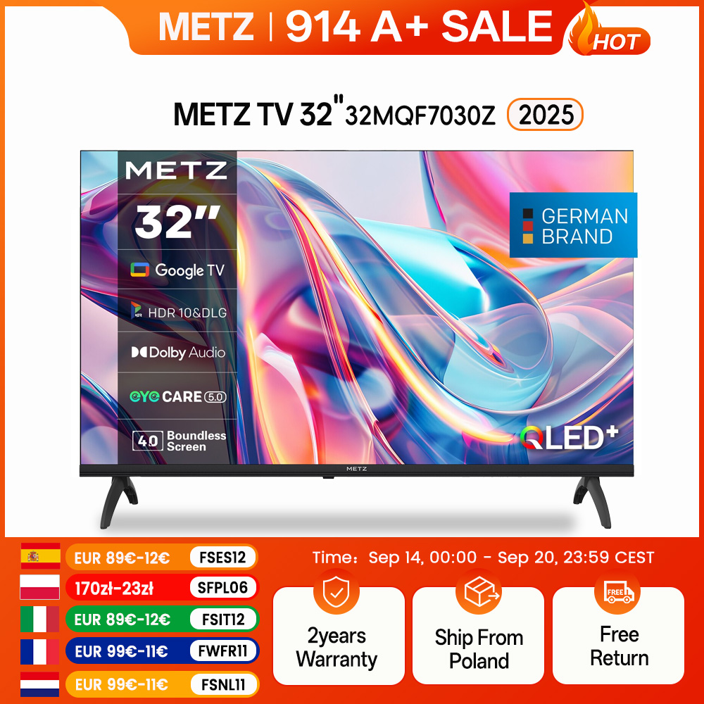 TV Smart LED Metz QLED 32" 40 Pollici Google Tele HDR 10 Audio Dolby Bluetooth 5.1 Sintonizzatore per la Salute degli Occhi 2025 32Mqf7030Z