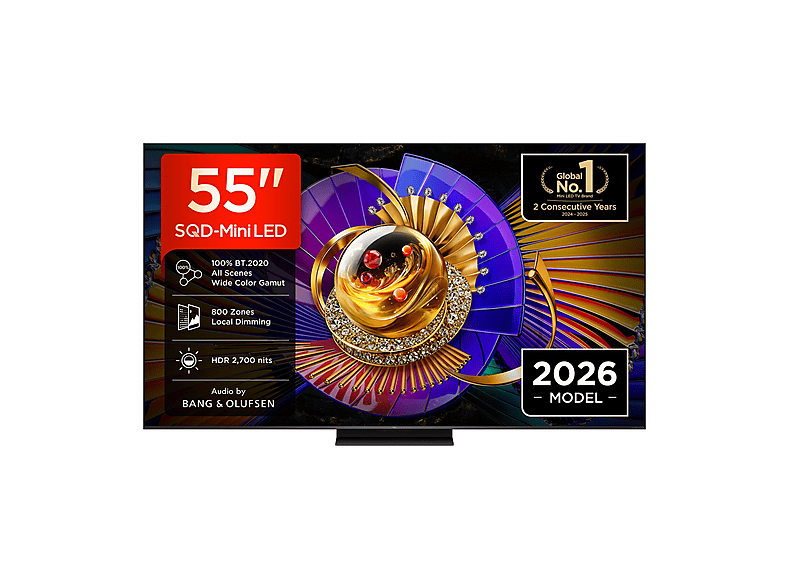 TV TCL 55C7L, Smart 55'', SQD‑Mini LED, 4K HDR, 2700 nit, 800 zone di dimming, Google TV, 144Hz, Dolby Vision & Atmos, Audio Bang Olufsen