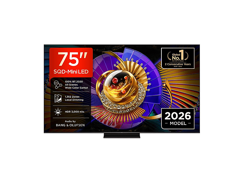 TV TCL 75C7L, Smart 75'', SQD‑Mini LED, 4K HDR, 3000 nit, 1.352 zone di dimming, Google TV, 144Hz, Dolby Vision & Atmos, Audio Bang Olufsen