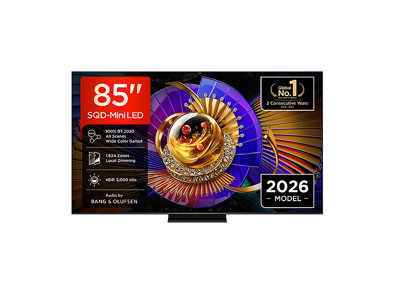 TV TCL 85C7L, Smart 85'', SQD‑Mini LED, 4K HDR, 3000 nit, 1.624 zone di dimming, Google TV, 144Hz, Dolby Vision & Atmos, Audio Bang Olufsen