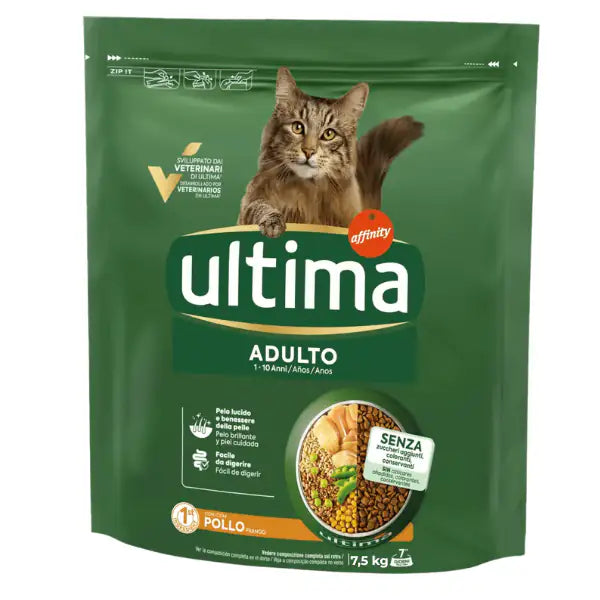 Ultima Cat Adult con pollo 7,5 kg - Croccantini per gatti - 1° ORDINE? scegli tra BZR5 - BZR20 + 200 pt fedeltà