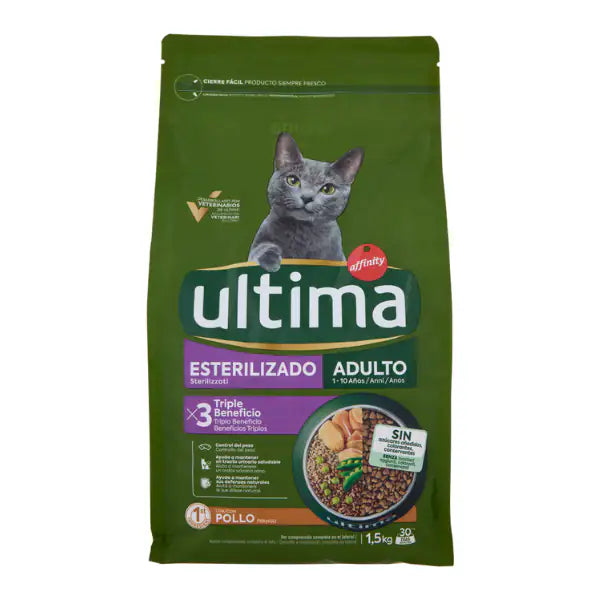 Ultima Cat Adult Sterilised con pollo 1,5 kg - Croccantini per gatti - 1° ORDINE? scegli tra BZR5 - BZR20 + 200 pt fedeltà