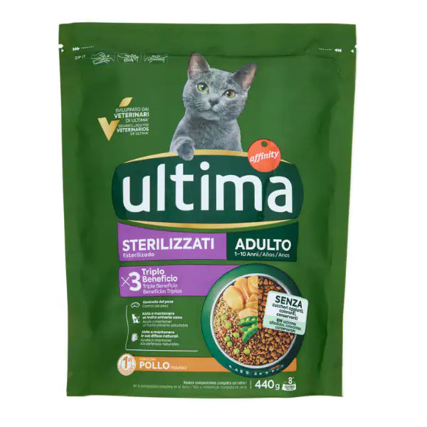 Ultima Cat Adult Sterilised con pollo 440 gr - Croccantini per gatti - 1° ORDINE? scegli tra BZR5 - BZR20 + 200 pt fedeltà