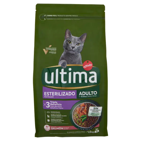 Ultima Cat Adult Sterilised con salmone 1,5 kg - Croccantini per gatti - 1° ORDINE? scegli tra BZR5 - BZR20 + 200 pt fedeltà