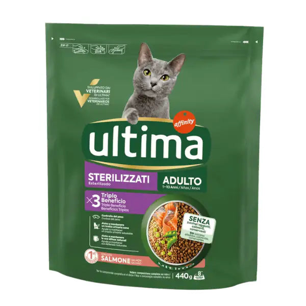 Ultima Cat Adult Sterilised con salmone 440 gr - Croccantini per gatti - 1° ORDINE? scegli tra BZR5 - BZR20 + 200 pt fedeltà