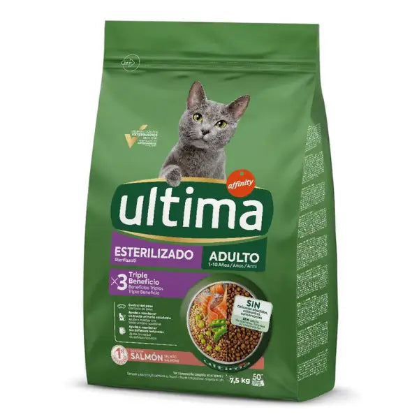 Ultima Cat Adult Sterilised con salmone 7,5 kg (scadenza: 31/03/2027) - Croccantini per gatti - 1° ORDINE? scegli tra BZR5 - BZR20 + 200 pt fedeltà