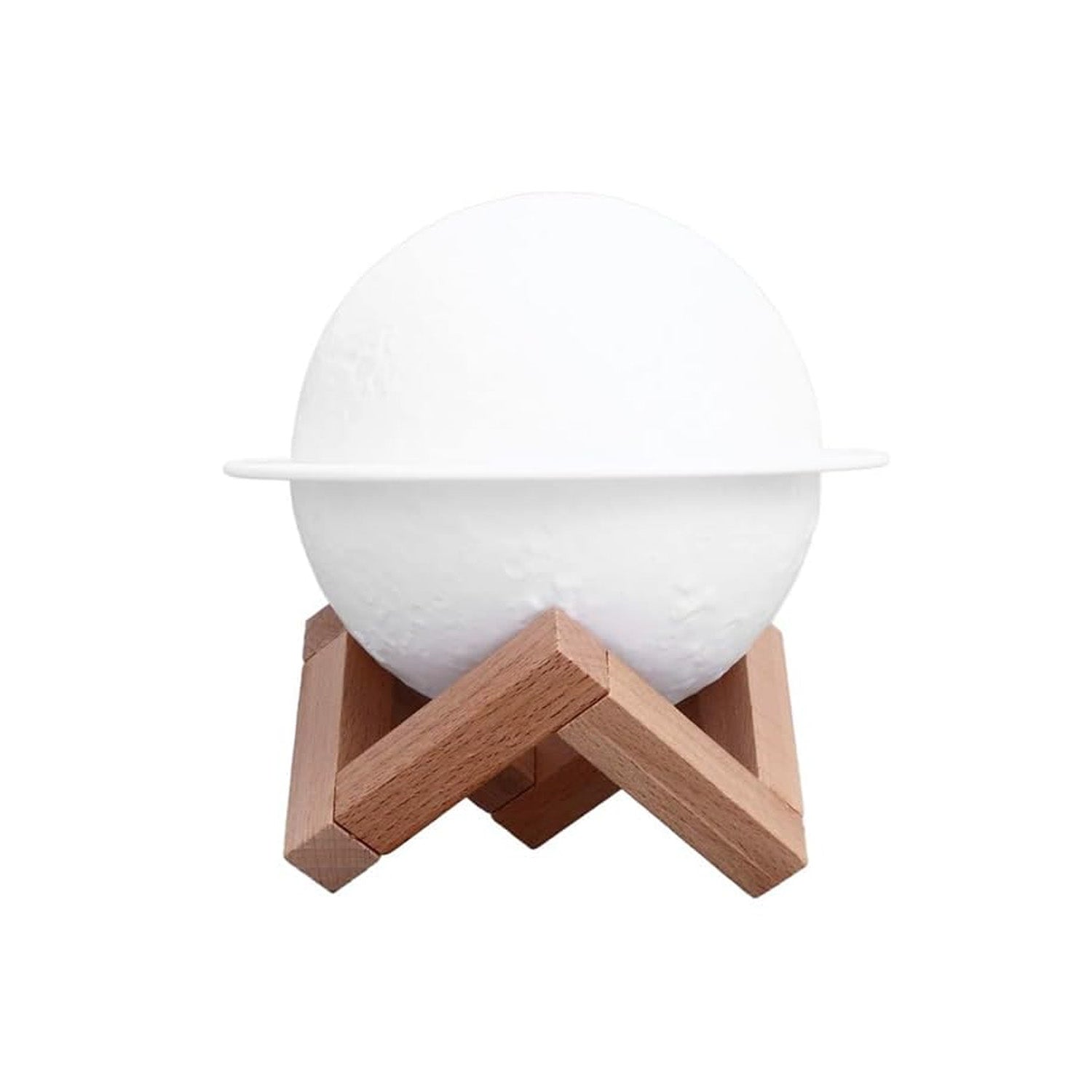 Umidificatore A Forma Di Pianeta Con 3 Led Multicolore Su Base In Legno E Cavo Usb