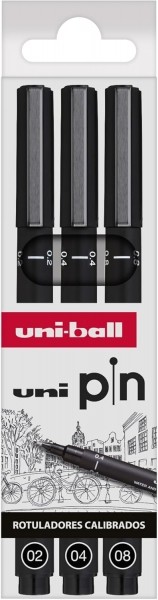 Uni-ball Uni Pin Confezione da 3 pennarelli calibrati 02 04 08 - Punta in poliacetale - Inchiostro pigmentato resistente all'acqua e alla luce - Colore nero Uni-ball Uni Pin Confezione da 3 pennarelli calibrati 02 04 08 - Punta in poliacetale - Inchiostro pigmentato resistente all'acqua e alla luce - Colore nero