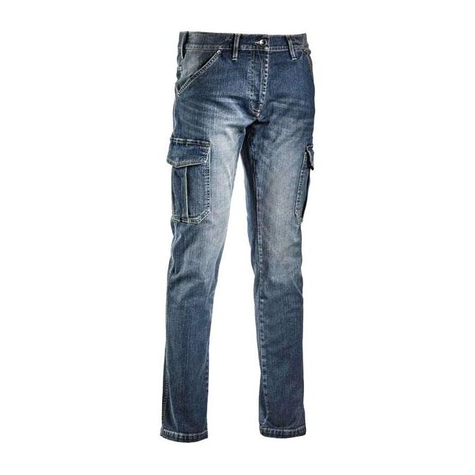 Utility Diadora PZ Pantalone Cargo Jeans Denim Stone Wash Elasticizzato Ginocchiere colore Blu
