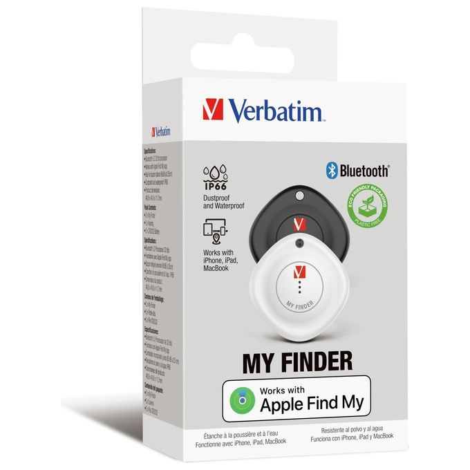 Verbatim 32131 My Finder Cercatore Bluetooth 5.2 NFC IP66 colore Nero Bianco Verbatim 32131 My Finder Cercatore Bluetooth 5.2 NFC IP66 colore Nero Bianco