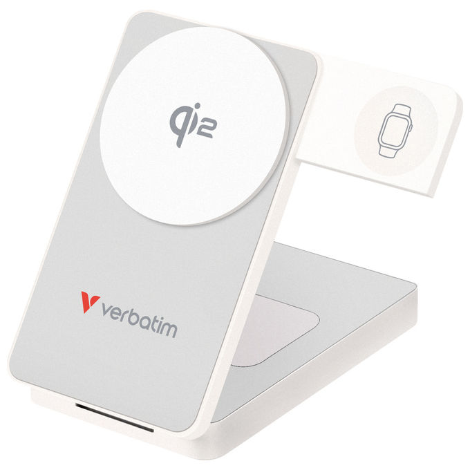 Verbatim 32296 Charge 'n' Go Qi2 Power Bank magnetico wireless 10000 mAh con supporto pieghevole e ricarica rapida USB-C 30 W colore Bianco