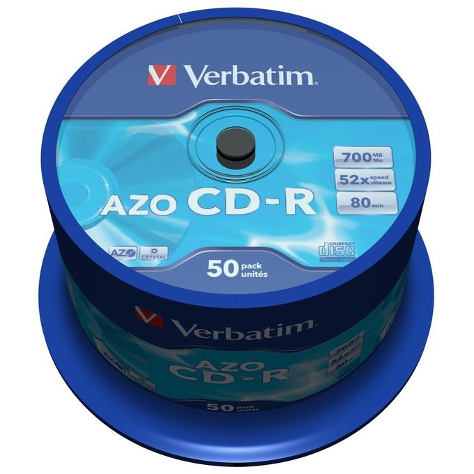 Verbatim 43343 AZO Crystal CD-R 700 MB 52x 80 min Spindle 50 pz