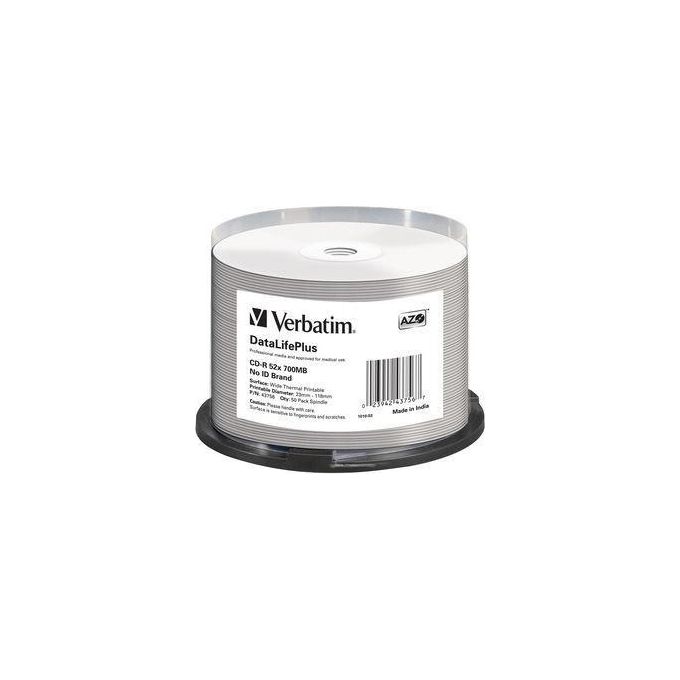 Verbatim 43756 DataLifePlus CD-R 700 MB 52x 50 pz Thermal Printable colore Bianco