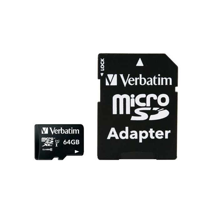 Verbatim 44084 Premium Scheda MicroSDXC 64 GB Classe 10 U1 V10 90 MB-s con Adattatore SD colore Nero Verbatim 44084 Premium Scheda MicroSDXC 64 GB Classe 10 U1 V10 90 MB-s con Adattatore SD colore Nero