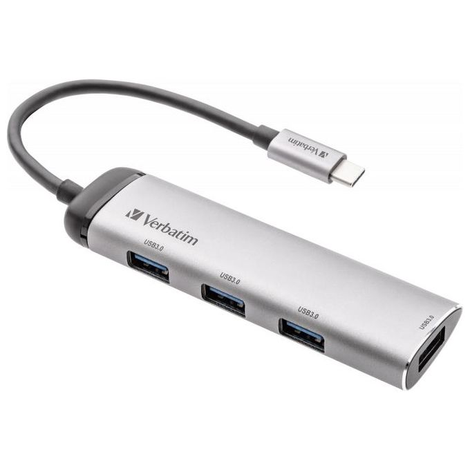 Verbatim 49147 Hub USB-C Multiporta 4 Porte USB 3.2 Gen 1 Tipo A 5 Gbps Bus Powered colore Argento