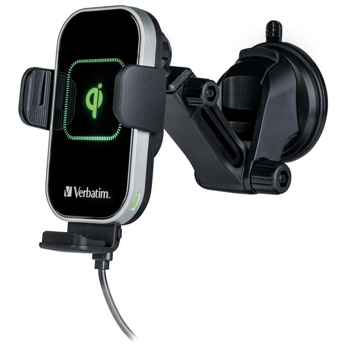 Verbatim 49554 Qi Fast Wireless Car Charger FWC-03 Pro Supporto per Telefono con Ricarica Induttiva 15 W Montaggio Ventola o Ventosa Rotazione 360° colore Nero