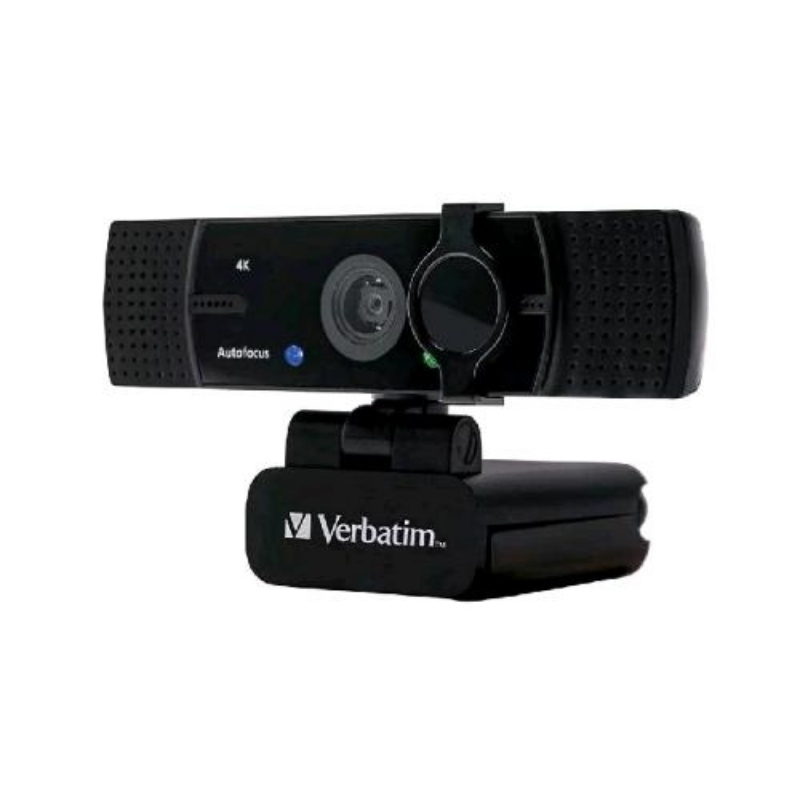 Verbatim awc-03 webcam 4k ultra hd autofocus doppio microfono 30 fps usb 2.0 otturatore di protezione privacy black
