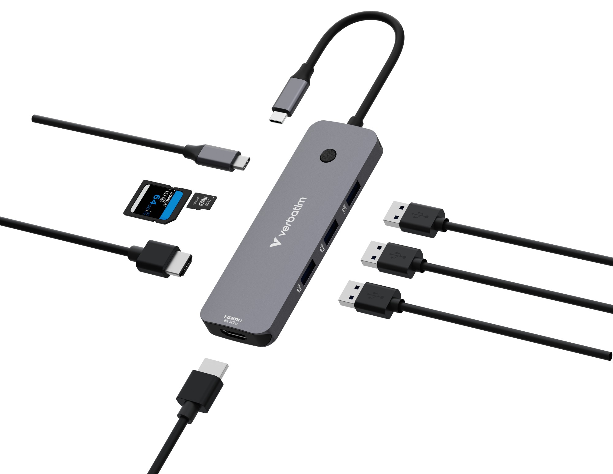Verbatim CMH-08 USB tipo-C 5000 Mbit/s Argento