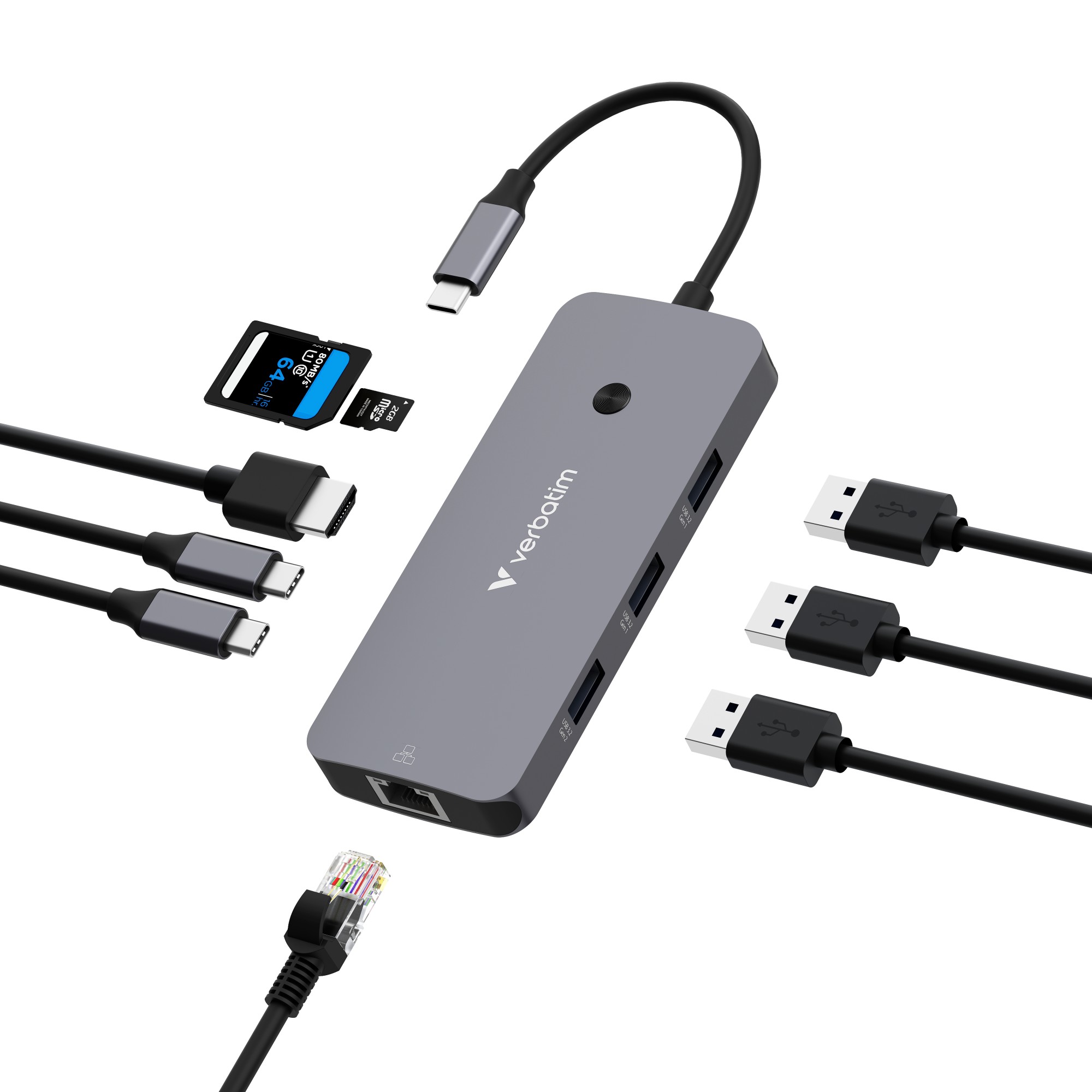 Verbatim CMH-09 USB tipo-C 10000 Mbit/s Argento Verbatim CMH-09 USB tipo-C 10000 Mbit/s Argento