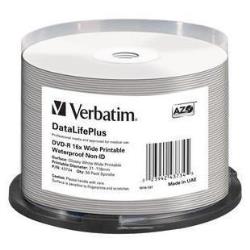 Verbatim Dvd-R 16X Wide Printable Glossy Waterproof Non-Id 50PK Spindle 43734