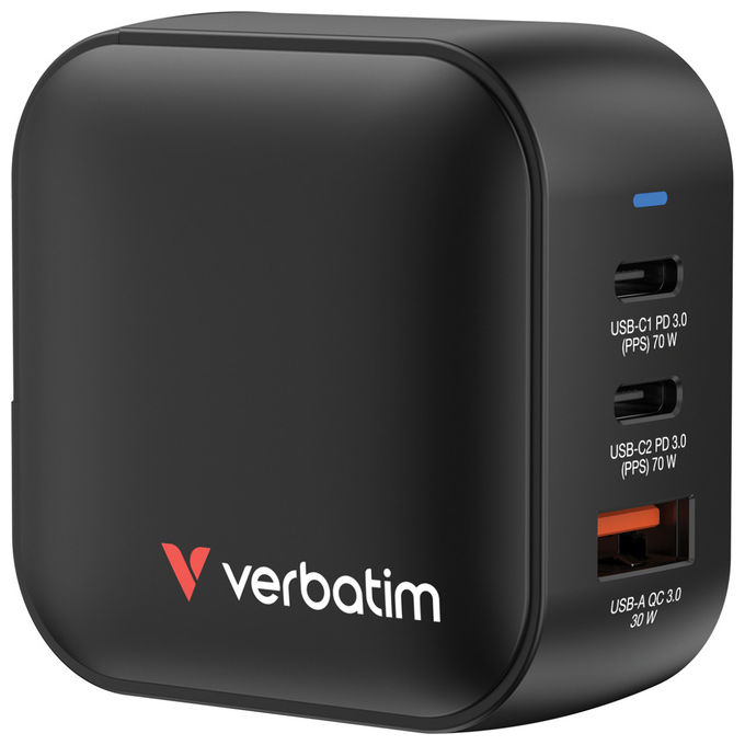 Verbatim Mini Caricatore GaN 70W 32229 3 Porte USB Nero