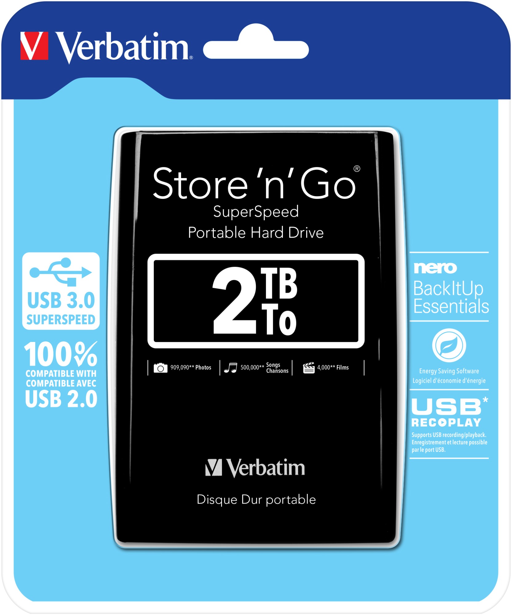 Verbatim Store 'n' Go 2 TB Hard Disk esterno da 25 USB 3.2 (Gen 1x1) Nero 53177