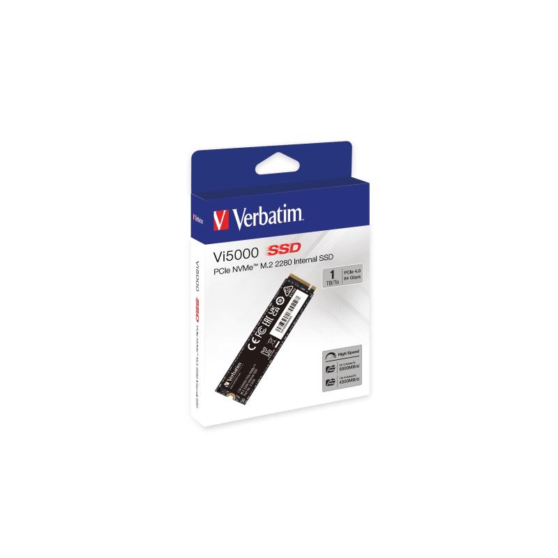 Verbatim vi5000 ssd 1.000gb m.2 nvme pci express 4.0 3d nand lettura 5000 mb/s scrittura 4500 mb/s