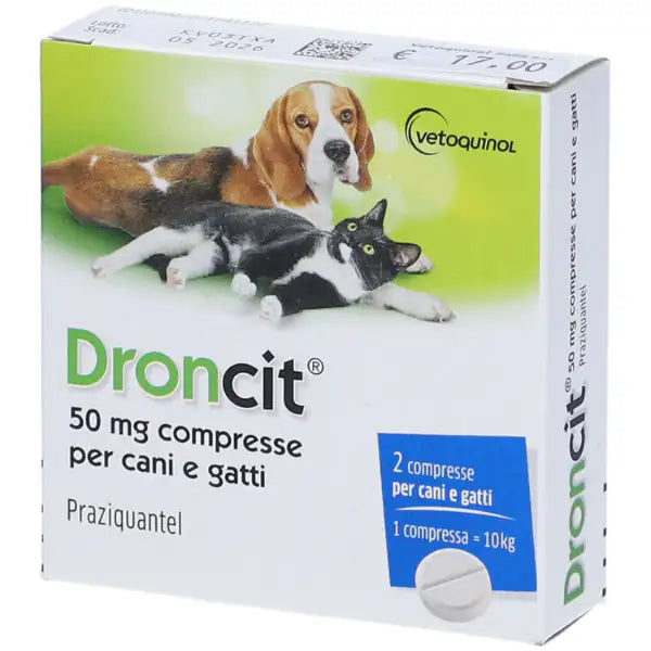 Vetoquinol Droncit compresse antiparassitarie vermifugo Compresse per cani e gatti 6 Compresse - 1° ORDINE? scegli tra BZR5 - BZR20 + 200 pt fedeltà